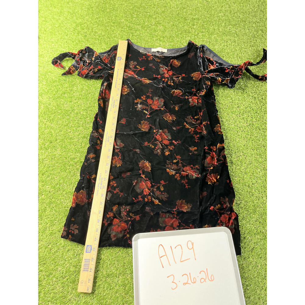 LOFT Black Floral Velvet Dress Size Small Crushed velvet Black Orange‎ Goth